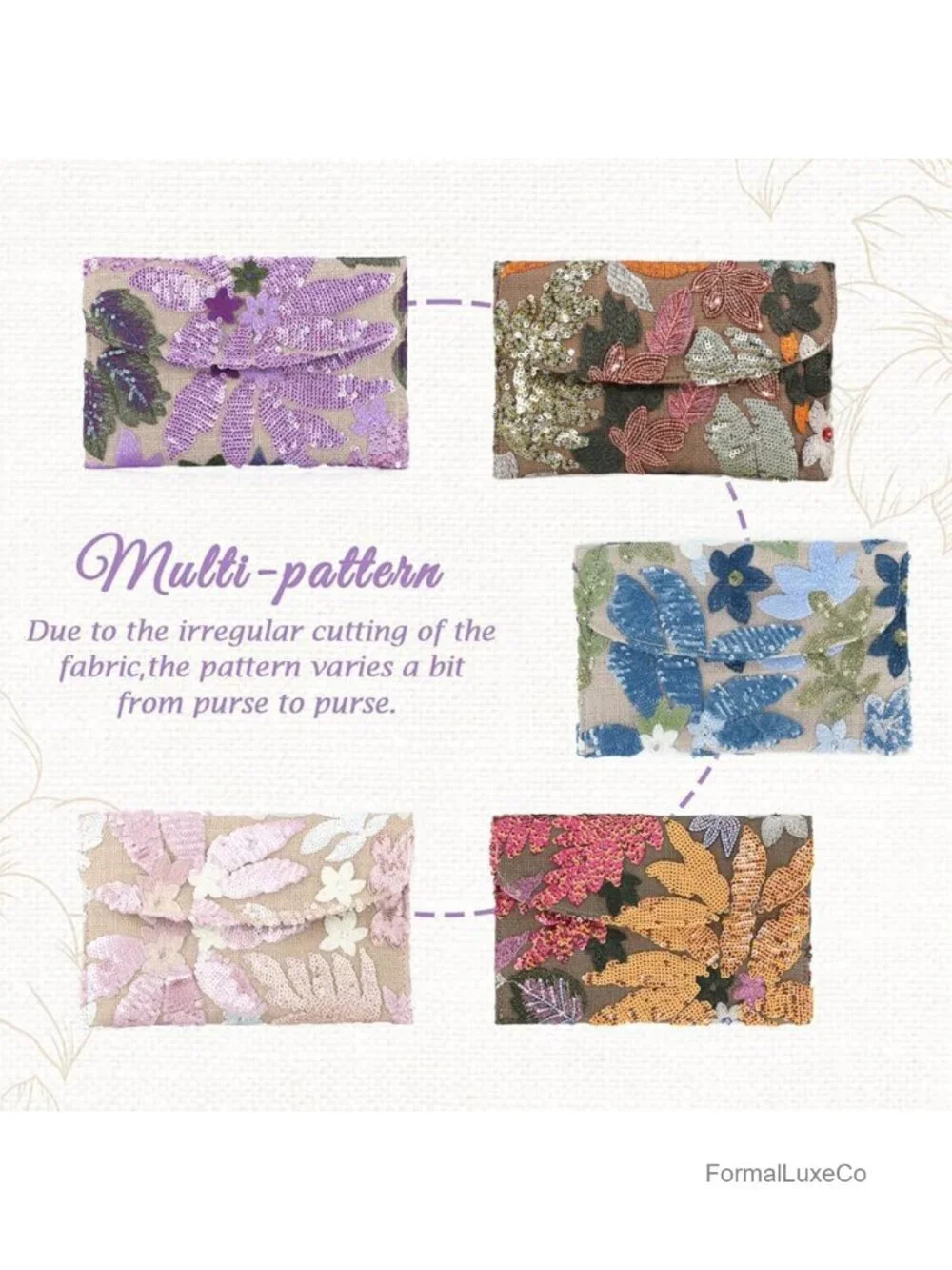 Floral Embroidered Beaded Sequin Clutch Evening Bag Wedding